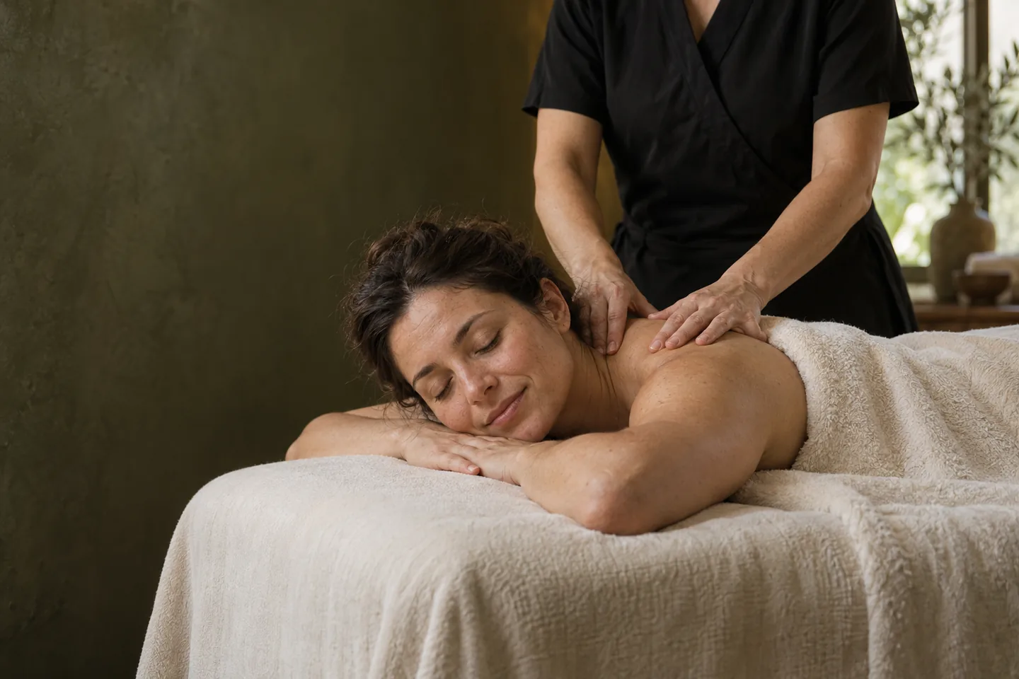 Klasik sırt ve omuz masajını anlatan temsili spa fotoğrafı
